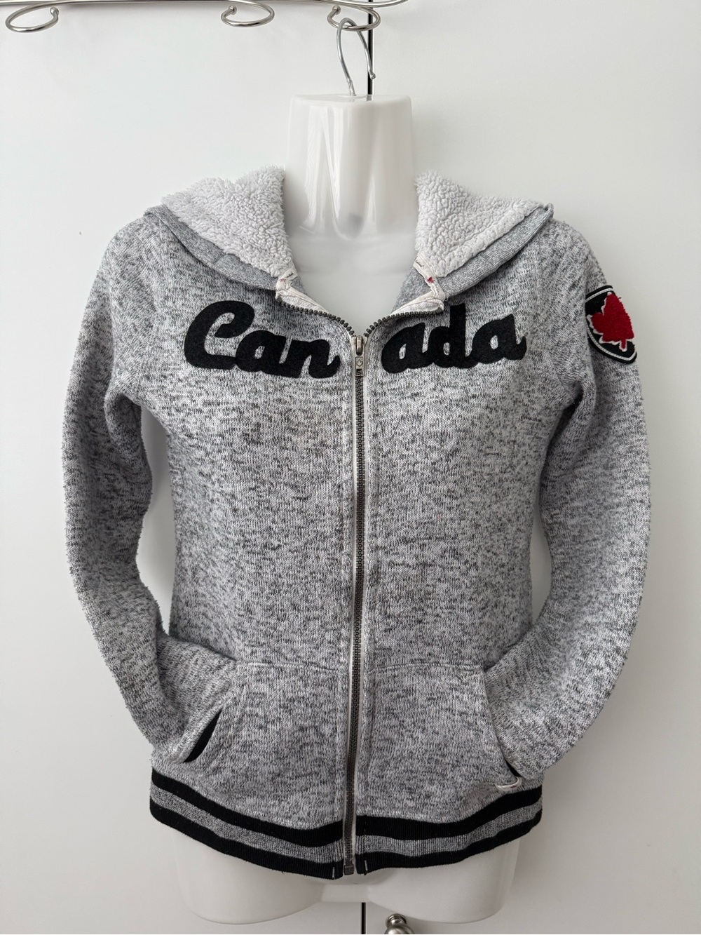 Warm Grey Canada Zip Up Hoodie Kids Large 10-12